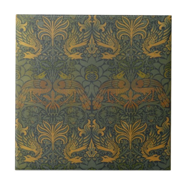 William Morris Vintage Peacock och Dragon Kakelplatta (Framsidan)