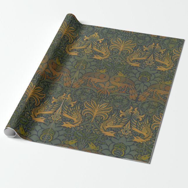 William Morris Vintage Peacock och Dragon Presentpapper (Utrullad)