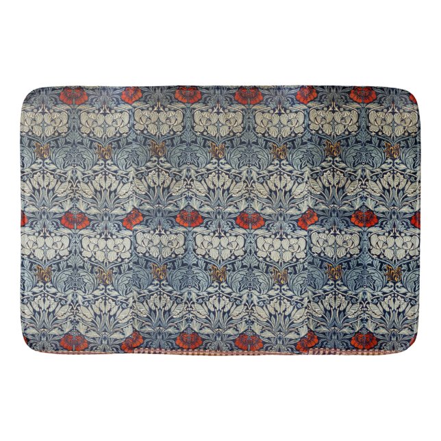 William Morris Vintage Red Flowers Blommönster Badrumsmatta (Framsidan)
