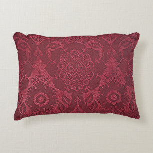 William Morris Vintage Red Stamped Velvet Mönster Prydnadskudde