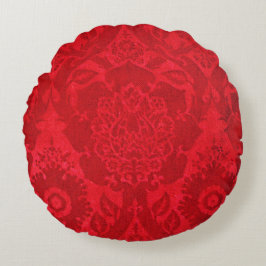 William Morris Vintage Red Stamped Velvet Mönster Rund Kudde