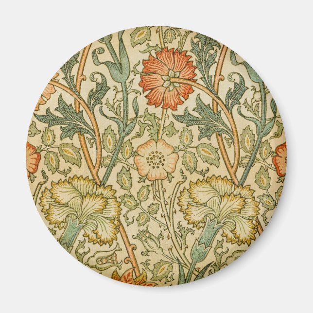 William Morris Vintage Rosa och Rosmönster Magnet (Framsidan)