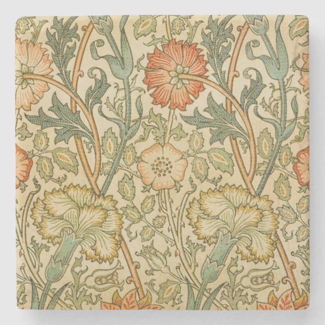 William Morris Vintage Rosa och Rosmönster Stenunderlägg (Framsidan)