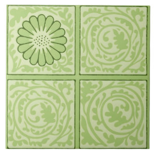 William Morris Vintage Square Grönt Blommönster Kakelplatta