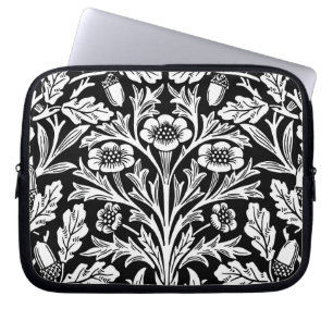 William Morris Vintage Svart Vitt Ek Mönster Laptop Fodral