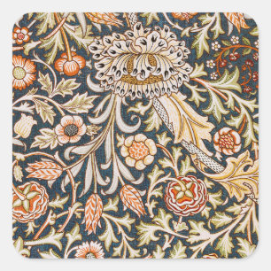 William Morris Vintage Trent Blått Blommönster Fyrkantigt Klistermärke