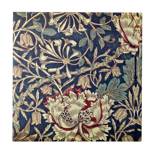 William Morris Vintergrön Blommig Keramisk Platta Kakelplatta (Framsidan)