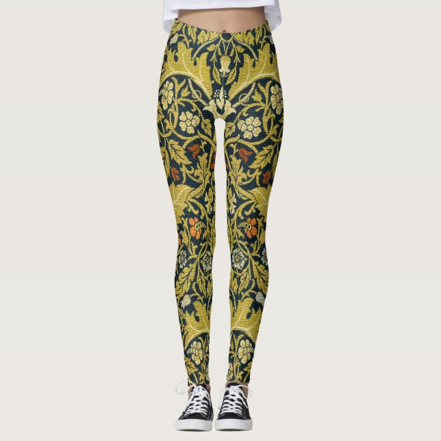 William Morris Violet Columbine Navy Blommönster Leggings (Framsida)