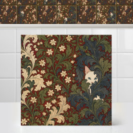 William Morris Vita Katt Jasmin Akantus Gobeläng Kakelplatta