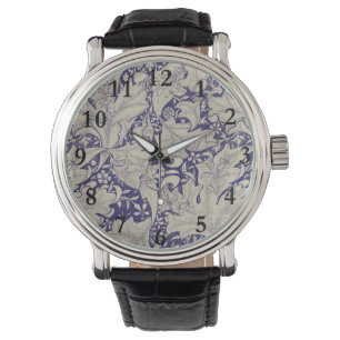 William Morris Wallblommas blommigt Blue Damask Armbandsur