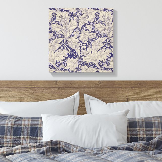 William Morris Wallblommas blommigt Blue Damask Canvastryck (Insitu (sovrum))