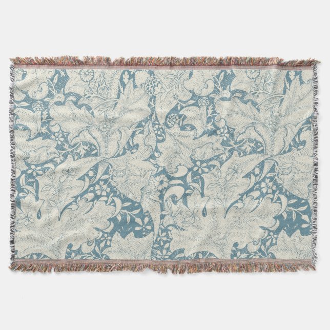 William Morris Wallblommas blommigt Blue Damask Filt (Framsidan)