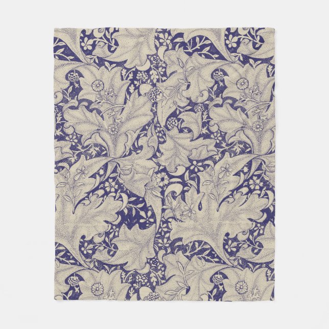 William Morris Wallblommas blommigt Blue Damask Fleecefilt (Framsidan)