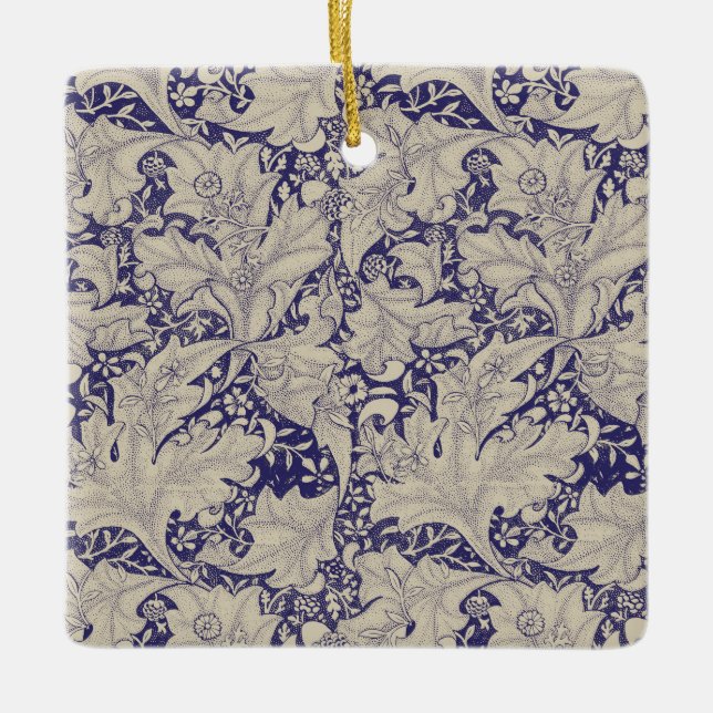 William Morris Wallblommas blommigt Blue Damask Julgransprydnad Keramik (Framsida)