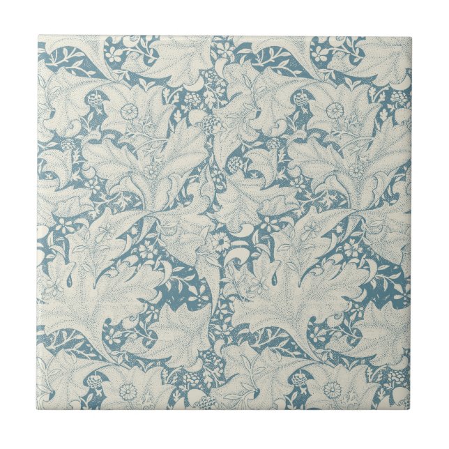 William Morris Wallblommas blommigt Blue Damask Kakelplatta (Framsidan)