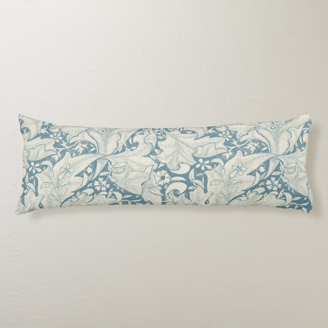 William Morris Wallblommas blommigt Blue Damask Kroppskudde (Framsidan)