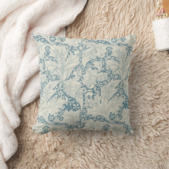 William Morris Wallblommas blommigt Blue Damask Kudde (Filt)