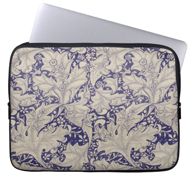William Morris Wallblommas blommigt Blue Damask Laptop Fodral (Framsidan)