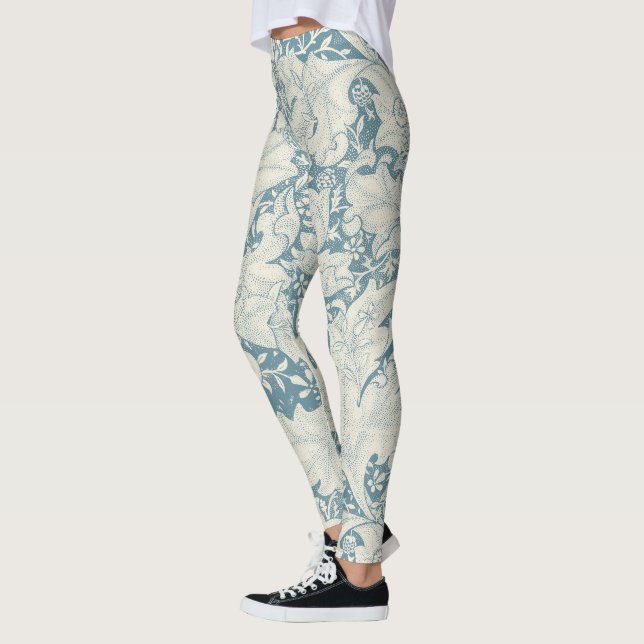 William Morris Wallblommas blommigt Blue Damask Leggings (Vänster)