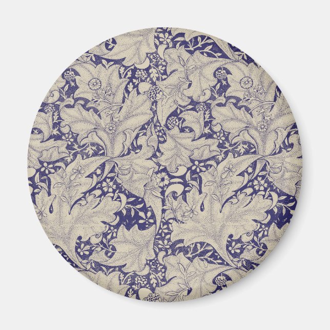 William Morris Wallblommas blommigt Blue Damask Magnet (Framsidan)