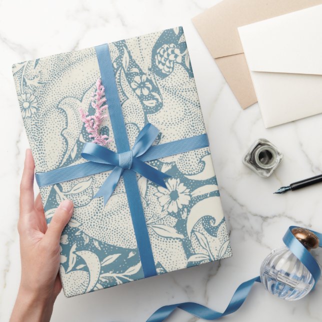 William Morris Wallblommas blommigt Blue Damask Presentpapper (Gifting)
