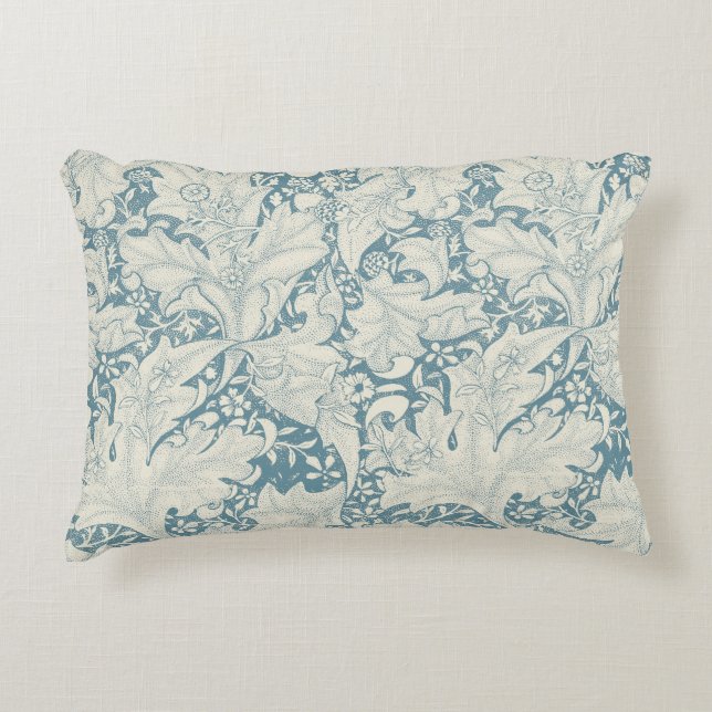 William Morris Wallblommas blommigt Blue Damask Prydnadskudde (Framsidan)