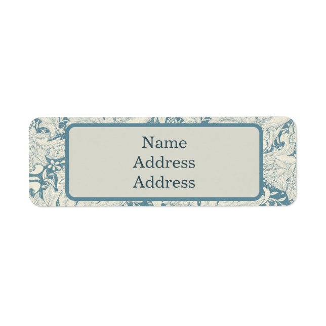 William Morris Wallblommas blommigt Blue Damask Returadress Etikett (Framsidan)