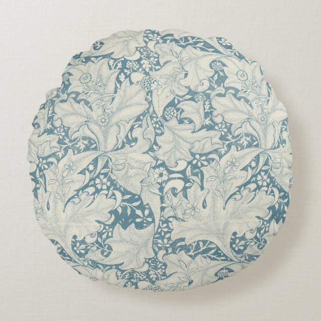 William Morris Wallblommas blommigt Blue Damask Rund Kudde (Framsidan)