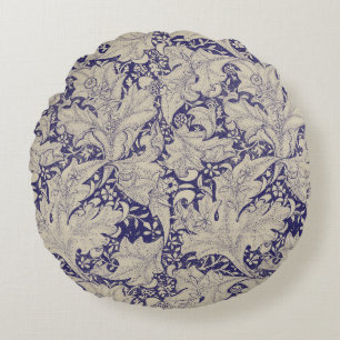 William Morris Wallblommas blommigt Blue Damask Rund Kudde