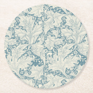 William Morris Wallblommas blommigt Blue Damask Underlägg Papper Rund
