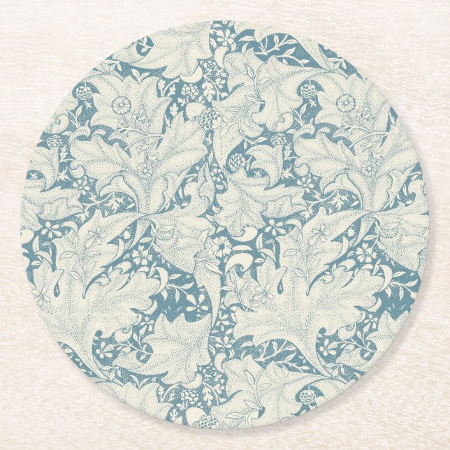 William Morris Wallblommas blommigt Blue Damask Underlägg Papper Rund (Framsidan)