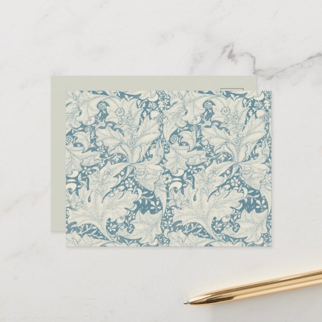 William Morris Wallblommas blommigt Blue Damask Vykort (Fram/Back In Situ)