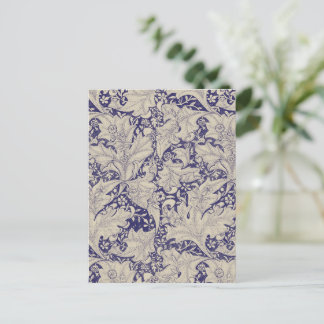 William Morris Wallflower blom blå damast  Vykort