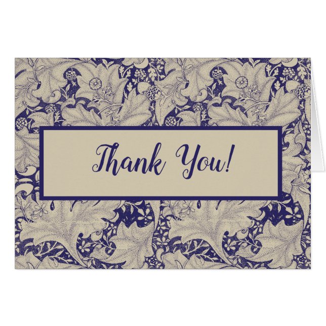 William Morris Wallflower Mönster Antik Blå Hälsningskort (Framsidan Horizontal)