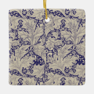 William Morris Wallflower Mönster Antik Blå Julgransprydnad Keramik