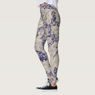 William Morris Wallflower Mönster Antik Blå Leggings