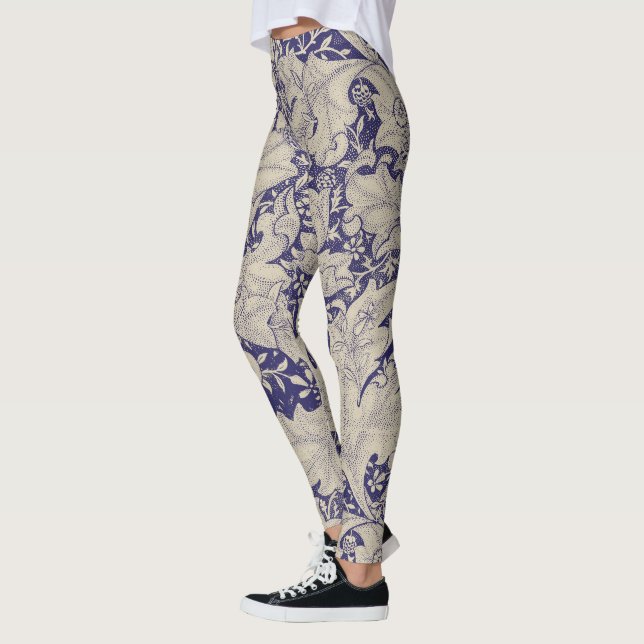 William Morris Wallflower Mönster Antik Blå Leggings (Vänster)