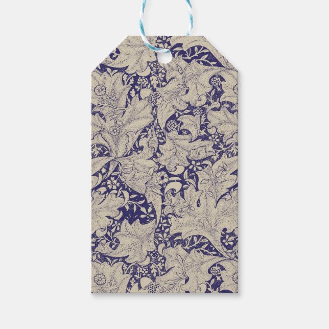 William Morris Wallflower Mönster Antik Blå Presentetikett (Framsidan)