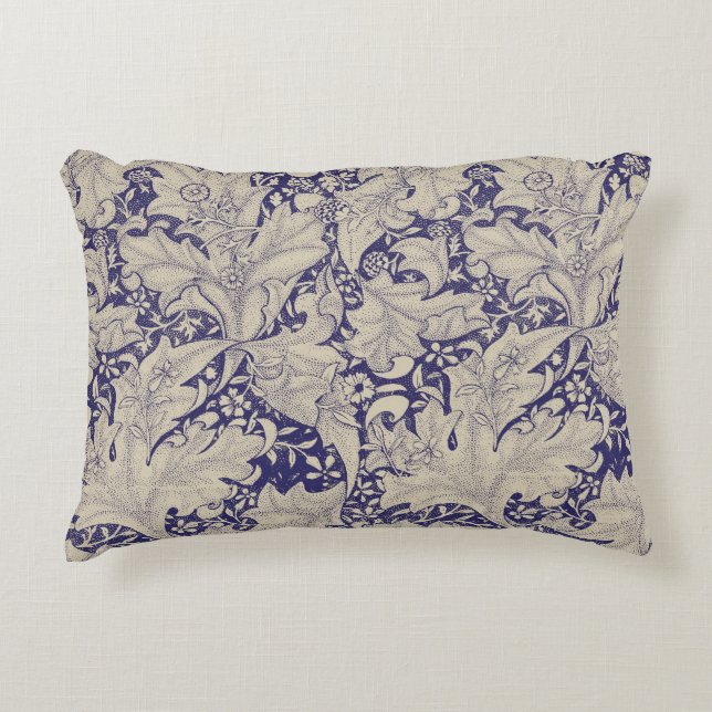 William Morris Wallflower Mönster Antik Blå Prydnadskudde (Framsidan)