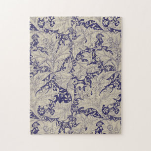 William Morris Wallflower Mönster Antik Blå Pussel