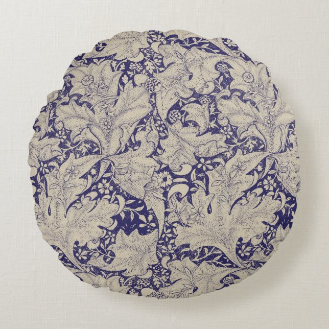 William Morris Wallflower Mönster Antik Blå Rund Kudde (Framsidan)