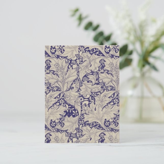 William Morris Wallflower Mönster Antik Blå Vykort (Stående Fram)