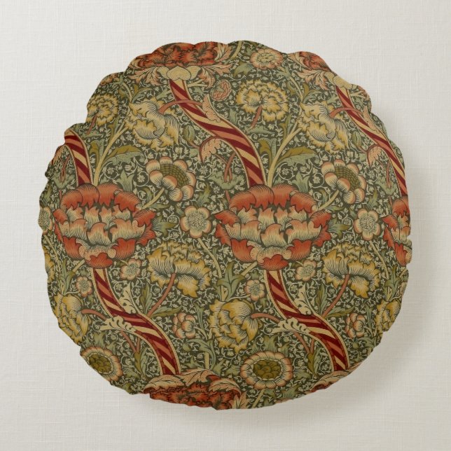 William Morris Wandle English Blommigt Damask Desi Rund Kudde (Framsidan)