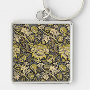 William Morris Wey Blommig Konst Handverk Tapet Fyrkantig Silverfärgad Nyckelring