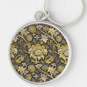 William Morris Wey Blommig Konst Handverk Tapet Rund Silverfärgad Nyckelring