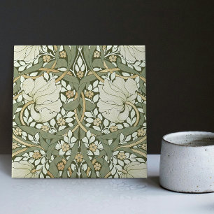 William Morris White Grönt Pimpernel Vintage Kakelplatta