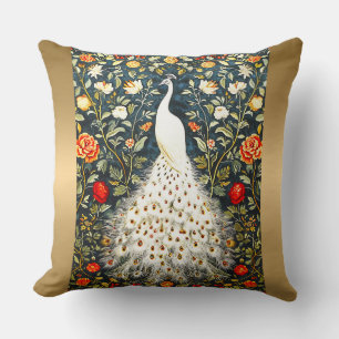 William Morris White Peacock Art Deco Guld Silver Kudde