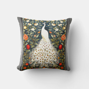 William Morris White Peacock Art Deco Silver Skriv Kudde