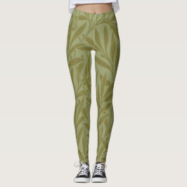 William Morris Willow Antique Grönt Löv Vine Art Leggings