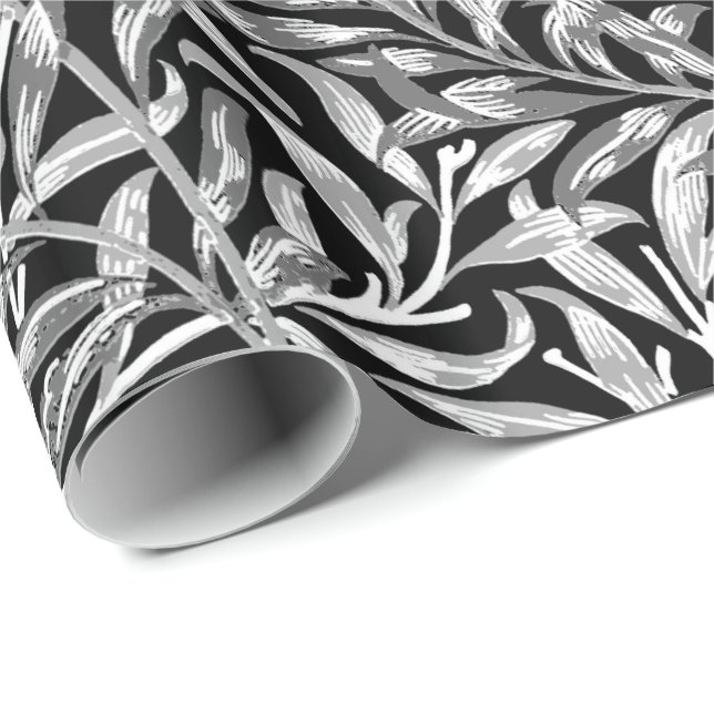 William Morris Willow Bough, Black, White & Grått Presentpapper (Rullad Hörn)